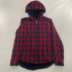 LL Bean Relaxed Fit Plaid Full Zip Flannel Hoodie Shirt Jacket Womens Small